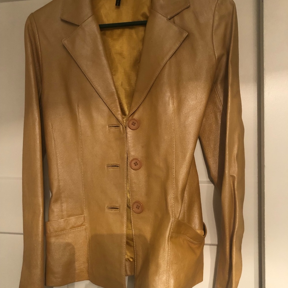 Women's Gold Leather Blazer Jacket